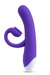 Подвійний вібратор з технологією пульсації повітря Blush Oh Bunny, фіолетовий, 19.6 х 3.1 см - картинка 1