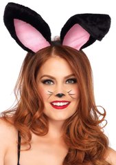 Вушки кролика One Size Plush Bunny Rabbit Ears Headband від Leg Avenue, рожево-чорні - картинка 1