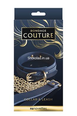 Ошейник с поводком BONDAGE COUTURE COLLAR AND LEASH BLUE - картинка 2