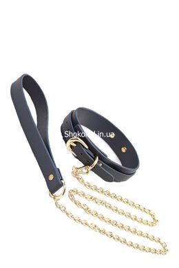 Ошейник с поводком BONDAGE COUTURE COLLAR AND LEASH BLUE - картинка 1