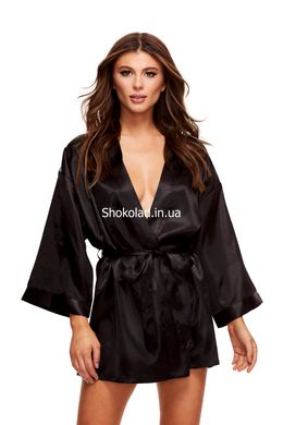 Атласний халат ALL SATIN ROBE BLACK, XL - картинка 1