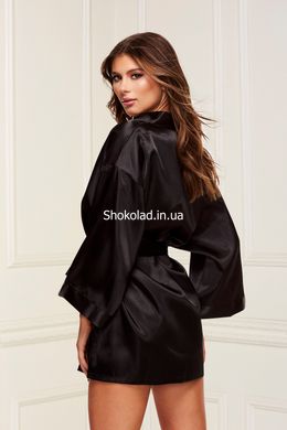 Атласный халатик ALL SATIN ROBE BLACK, XL - картинка 3