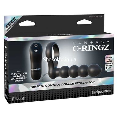 Насадка для подвійного проникнення Pipedream C-Ringz Remote Control Double Penetrator Dildo, Black - картинка 5