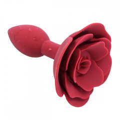 Анальна пробка зі стоппером у формі троянди, силіконова, бордова, 7 х 2.7 см - картинка 1