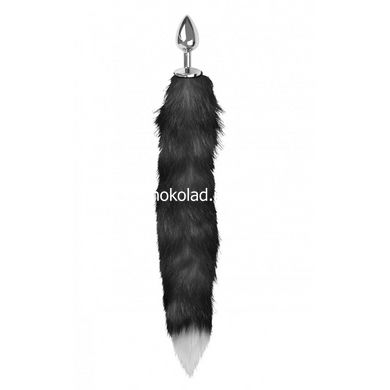 Анальная пробка с хвостом Anal plug faux fur fox tail black polyeste - картинка 2