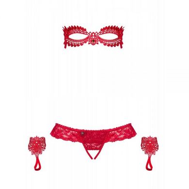 Набор маска+наручники+стринги Obsessive Hetea 3 pcs set red S/M - картинка 5