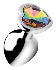 Анальная пробка, M, с радужным камнем в форме сердца, металлическая - картинка 1
