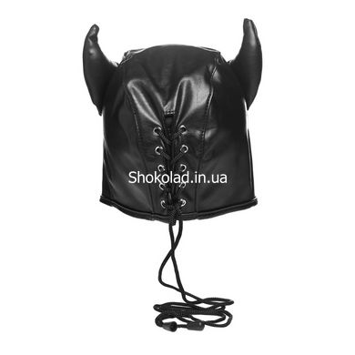 Маска с рожками Dungeon Demon Bondage Mask, черная - картинка 5