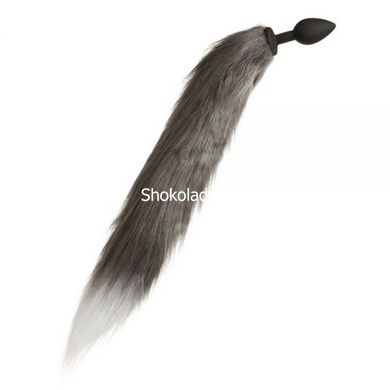 Анальна пробка силікон з довгим хвостом Лисиця S, Серый/Черный - картинка 3