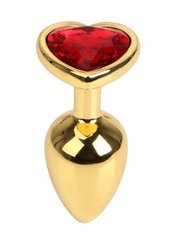 Анальна пробка Gold Metal Heart Red, M, Золотистый, для новачків та просунутих користувачів - картинка 1