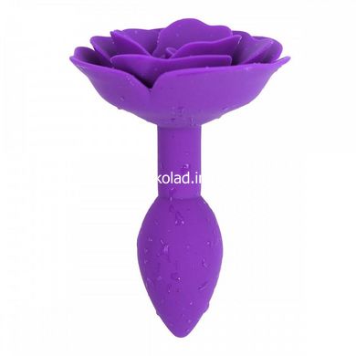 Анальна пробка зі стоппером у формі троянди, силіконова, фіолетова, 7 х 2.7 см - картинка 2