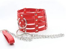 Нашийник з поводком-ланцюжком DS Fetish Collar with chain leash red - картинка 1