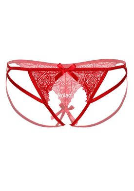 Мереживні трусики з бантиком та відкритою інтимною зоною Naomi Daring Intimates, червоні, S/M - картинка 4
