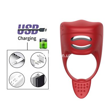 Ерекційне кільце з електростимуляцією Foxshow – Vibrator – Silicone Ring Red USB - картинка 6