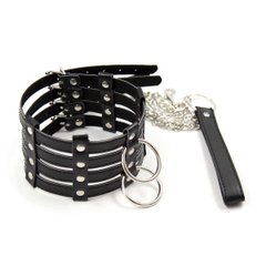 Ошейник с цепочкой DS Fetish Collar with chain leash black - картинка 1