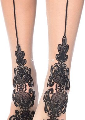 Чулки с узорами One Size Tana Sheer Thigh High Stockings от Leg Avenue, бежево-черные - картинка 4