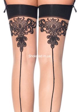 Чулки с узорами One Size Tana Sheer Thigh High Stockings от Leg Avenue, бежево-черные - картинка 3