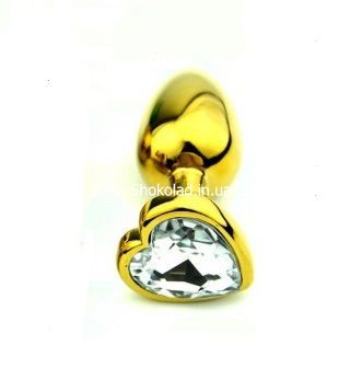 Анальна пробка Gold Metal Heart Diamond, S, Золотистый, для новачків - картинка 1