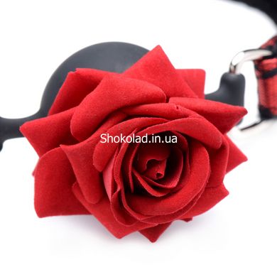 Кляп силіконовий з трояндою Master Series, чорний, червоний - картинка 5