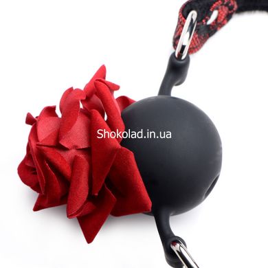 Кляп силіконовий з трояндою Master Series, чорний, червоний - картинка 6