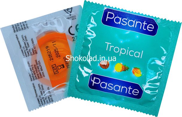 Презервативи зі смаком манго, 53мм, Рasante Tropical condoms, за 6 шт. - картинка 1