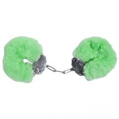 Наручники DS Fetish Plush handcuffs, металл с мехом, зеленые - картинка 1