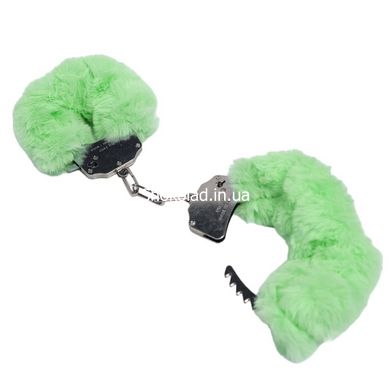 Наручники DS Fetish Plush handcuffs, метал із хутром, зелені - картинка 2