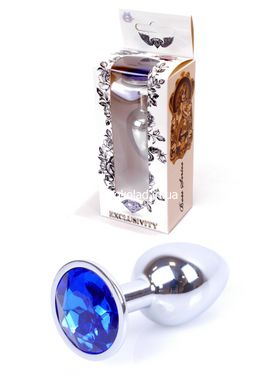 Анальная пробка с камнем Plug-Jewellery Silver PLUG- Dark Blue размер S - картинка 1