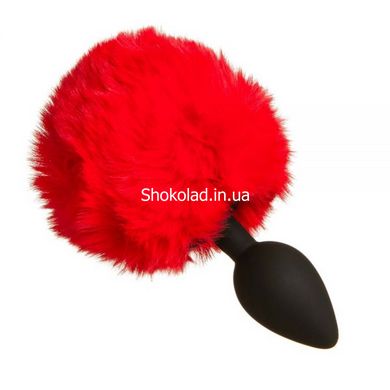 анальна пробка з помпоном Зайка Silicone, RED s, Красный/Черный - картинка 2