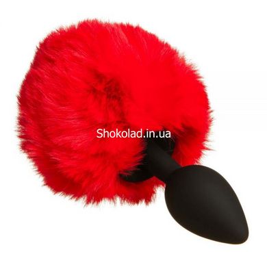 анальна пробка з помпоном Зайка Silicone, RED s, Красный/Черный - картинка 1