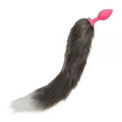 нальна пробка Silicone з хвостом Єнот, Raccoon Tail S, Серый/Розовый - картинка 1