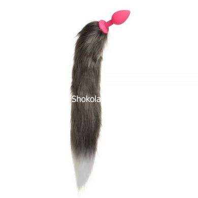 нальна пробка Silicone з хвостом Єнот, Raccoon Tail S, Серый/Розовый - картинка 4