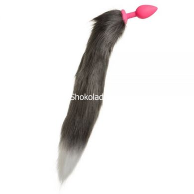 нальна пробка Silicone з хвостом Єнот, Raccoon Tail S, Серый/Розовый - картинка 3
