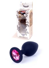 Анальная пробка черная с камнем Plug-Jewellery Black Silicon PLUG Medium- Pink Diamond - картинка 1