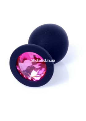 Анальная пробка черная с камнем Plug-Jewellery Black Silicon PLUG Medium- Pink Diamond - картинка 8