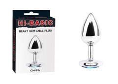 Анальна пробка з каменем Chisa HI-BASIC heart gem anal plug, Сріблястий - картинка 1