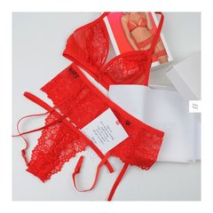 Комплект белья из красного кружевного гипюра из 3-х предметов Obsessive Adore 838, размер S/M - картинка 1