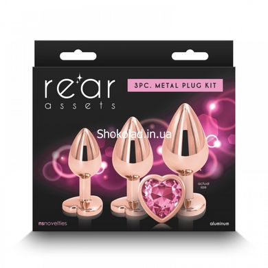 Набір анальних пробок з каменем Rear Assets Trainer Kit Heart Pink - картинка 2