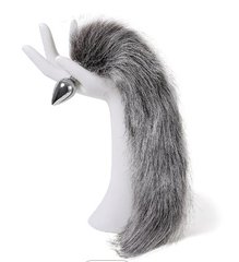 Анальна пробка з хвостом Anal plug faux fur fox tail light grey polyeste - картинка 1