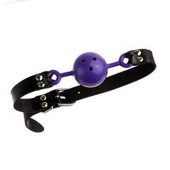 Кляп кулька DS Fetish, фіолетовий на чорному ремінці - картинка 1
