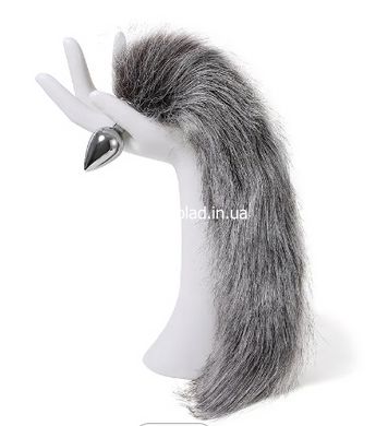 Анальная пробка с хвостом Anal plug faux fur fox tail light grey polyeste - картинка 1