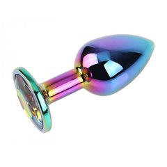 Анальная пробка с кристаллом S Rainbow Gem Chisa, металлическая, разноцветная, 7 х 2.7 см - картинка 1