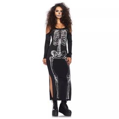 Платье макси Leg Avenue, S/M, с принтом скелета и боковым вырезом, черное - картинка 1