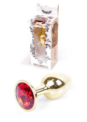 Анальная пробка с камнем Plug-Jewellery Gold PLUG- Red размер S - картинка 1