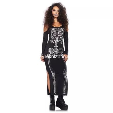 Платье макси Leg Avenue, S/M, с принтом скелета и боковым вырезом, черное - картинка 1