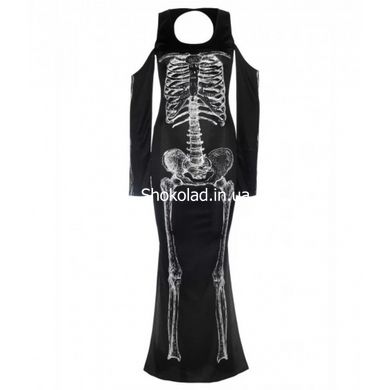Сукня максі Leg Avenue, S/M, з принтом скелета та бічним вирізом, чорна - картинка 3