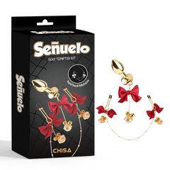 Набор CHISA Sexy Tempter Kit-Red Senuelo анальная пробка и зажимы на соски с бантиками - картинка 1