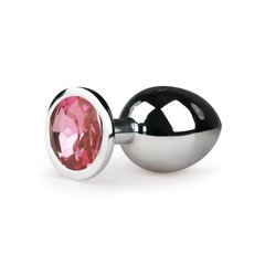 ET125PNK Анальная пробка Easytoys с розовым кристаллом, серебряная, 8.4 х 3.2 см - картинка 1