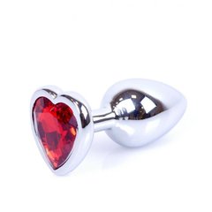 Анальная пробка с камнем Plug-Jewellery Silver Heart PLUG- Red размер S - картинка 1