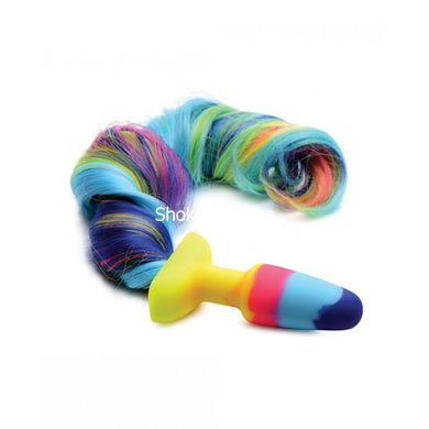 Анальная радужная пробка XR brands Rainbow Unicorn Anal Plug With Tail с хвостом - картинка 3